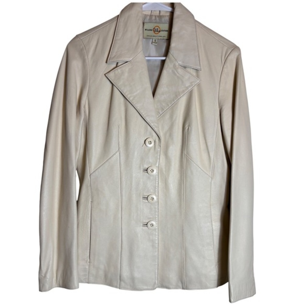 Wilsons Leather Cream Off White Leather Blazer Jacket Womens Small 4 Button Coat